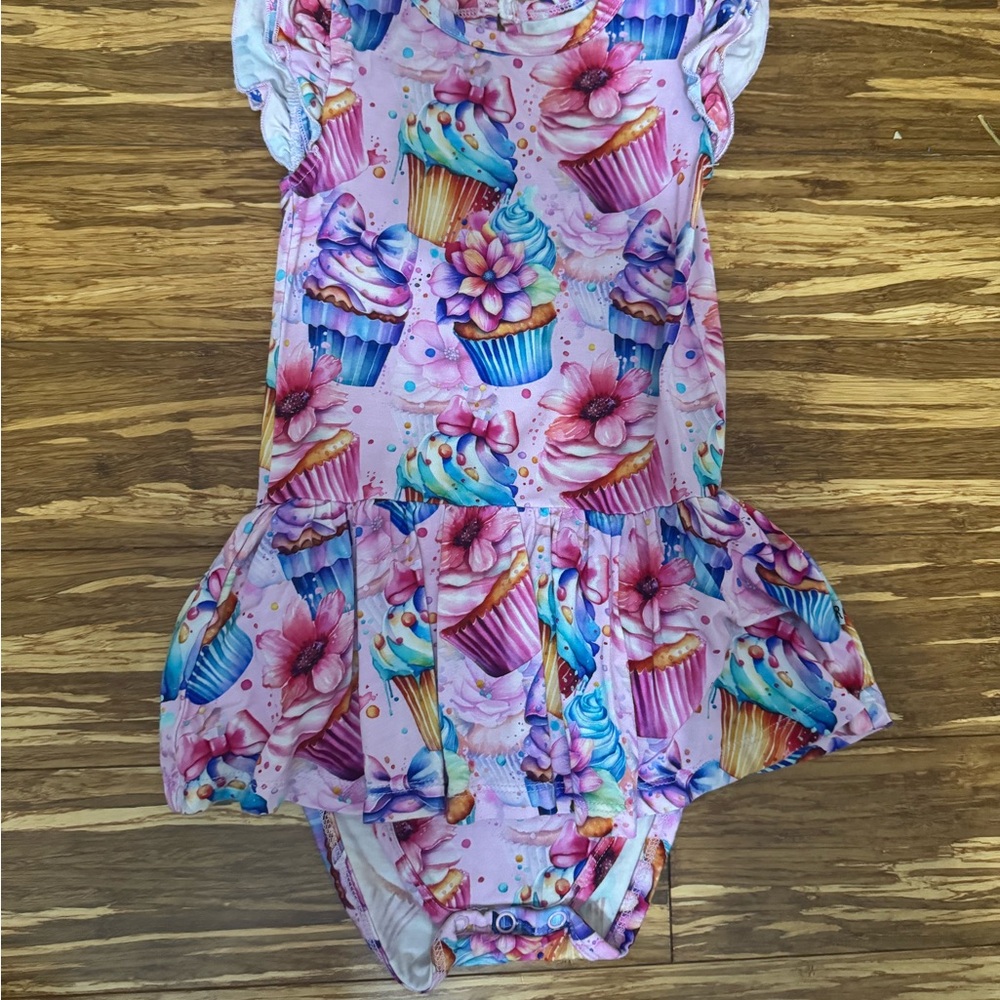 Cupcake and Floral birthday Baby Romper